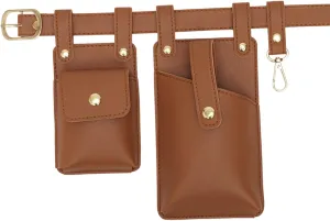 Fanny Pack PU Leather Sturdy Waist Organiser Belt Multifunctional Chic Waist Bag, Light Brown