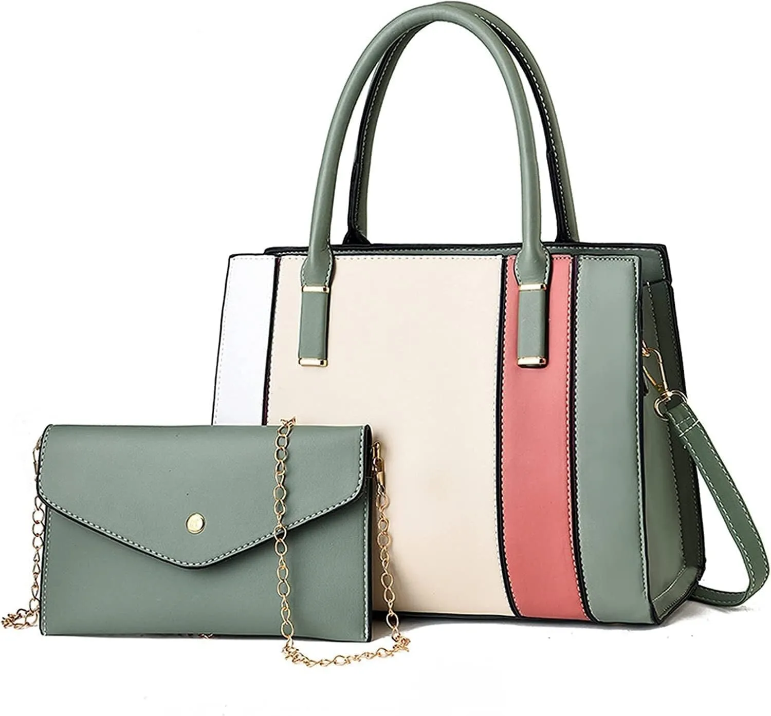 Fashion Simple Leather Splice Tote Bags Women's Contrast Color Hand Bag Patchwork Cross-Body Commuter Bag