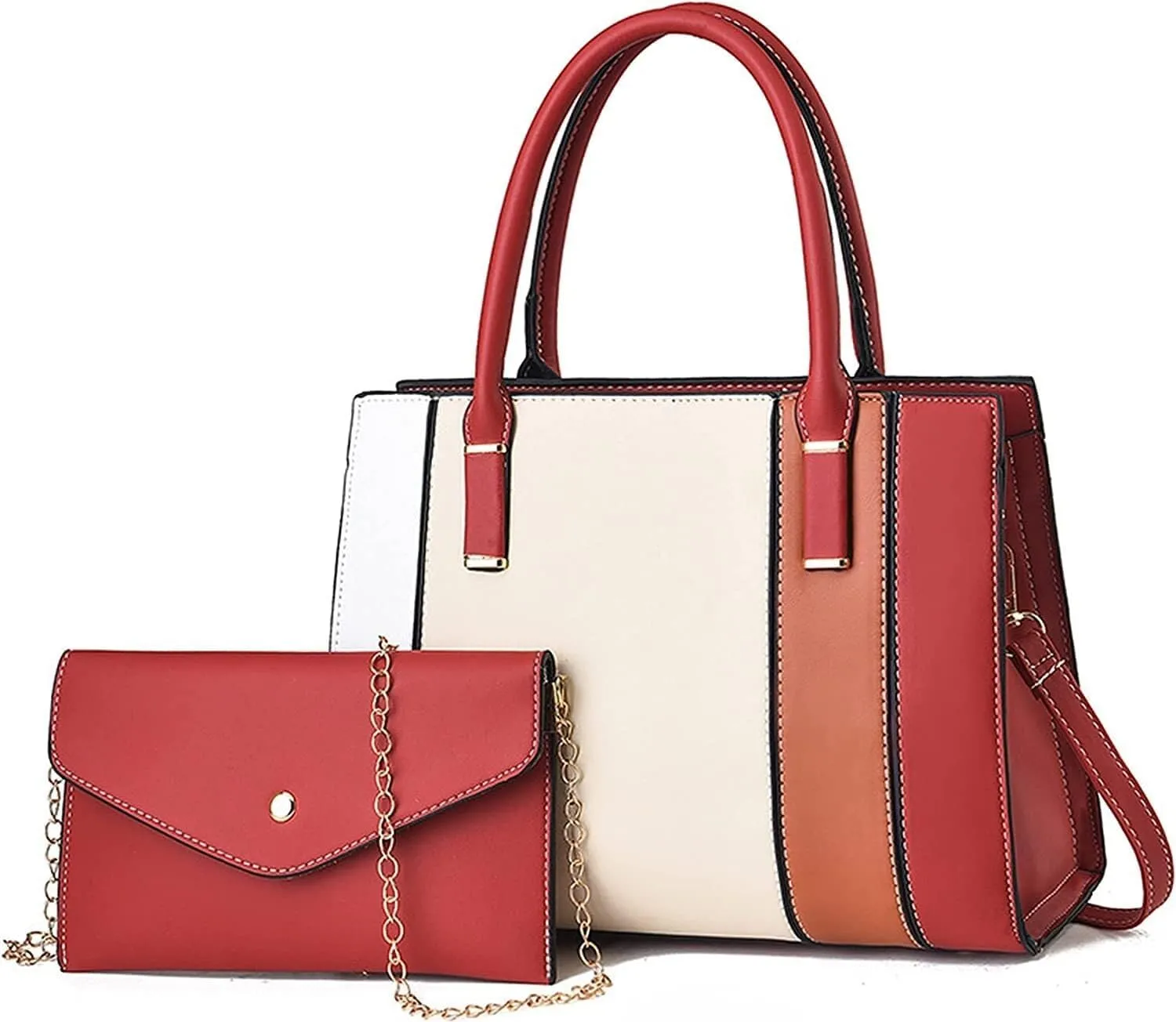 Fashion Simple Leather Splice Tote Bags Women's Contrast Color Hand Bag Patchwork Cross-Body Commuter Bag
