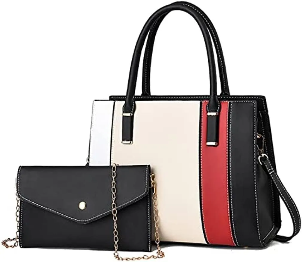 Fashion Simple Leather Splice Tote Bags Women's Contrast Color Hand Bag Patchwork Cross-Body Commuter Bag