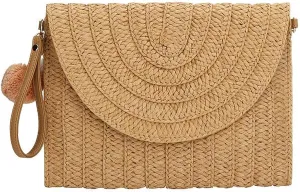 FGSS Womens Straw Clutch Purses Summer Beach Bags Woven Envelope Handbags Wallet