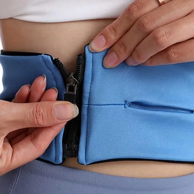 FlexiStash Durable Convenient Flexible Spandex Elastic Fitness Waist Belt With Zipper Fanny Pack Travel Sports Exercise Running Leisure Outdoor (BLACK, MEDIUM)