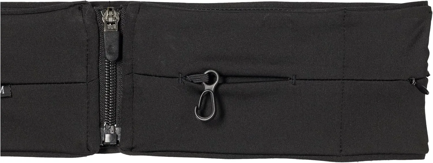 FlexiStash Durable Convenient Flexible Spandex Elastic Fitness Waist Belt With Zipper Fanny Pack Travel Sports Exercise Running Leisure Outdoor (BLACK, X-Large)