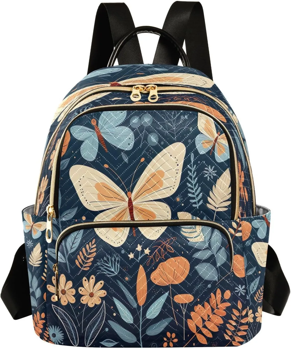 Floral Butterfly Flowers Mini Backpack for Women Small Backpack Purse for Girls Quilted Daypack for Travel Daily Work Shoulder Purses Bags Laptop Fashion Back Pack for Teens College Bookbag