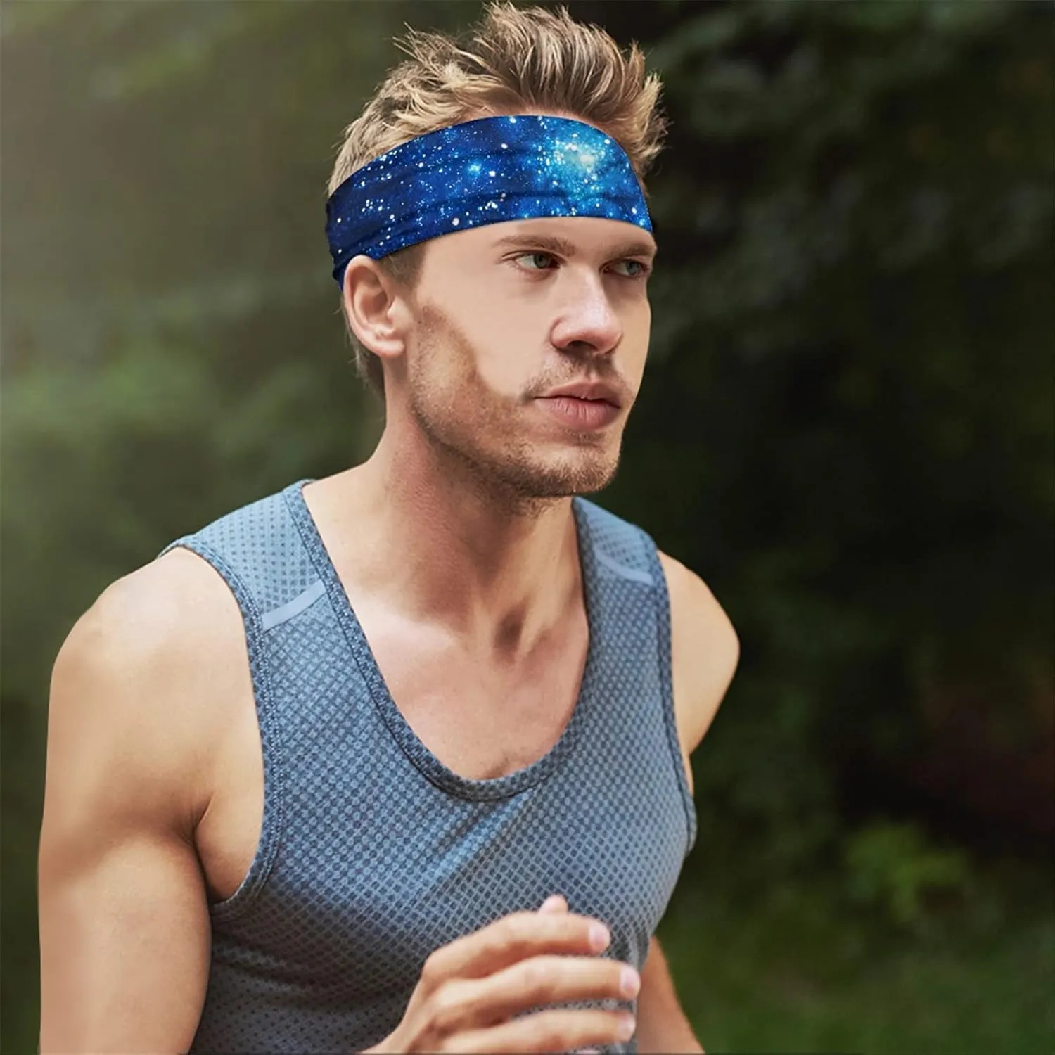 Forchrinse Blue Camouflage Print Sport Headbands Elastic Soft Hairband Sweatband for Men Women,Workout Yoga Running