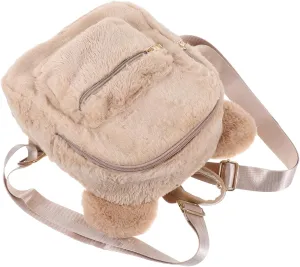 FRCOLOR 1Pc Cute Plush Backpack for Winter Fluffy Bear Ear Design Fashionable Shoulder Bag for Outdoor Travel Shopping and Trips Zipper Closure Spacious