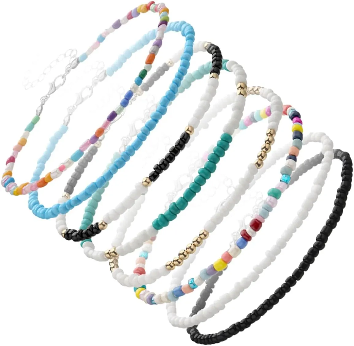 FRCOLOR 8Pcs Colorful Beads Anklets for Women Summer Beach Foot Chains Chic Jewelry for Festivals and Parties Friends