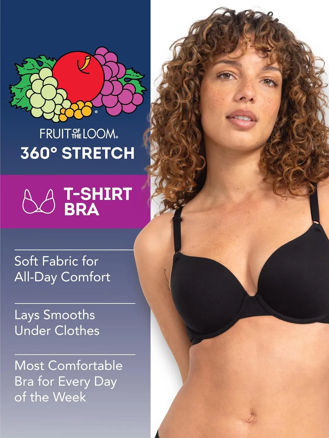Fruit of the Loom Women's Smooth Cotton T-Shirt Bra Pack - Ultra-Soft, Flexible, and Invisible Under Tees