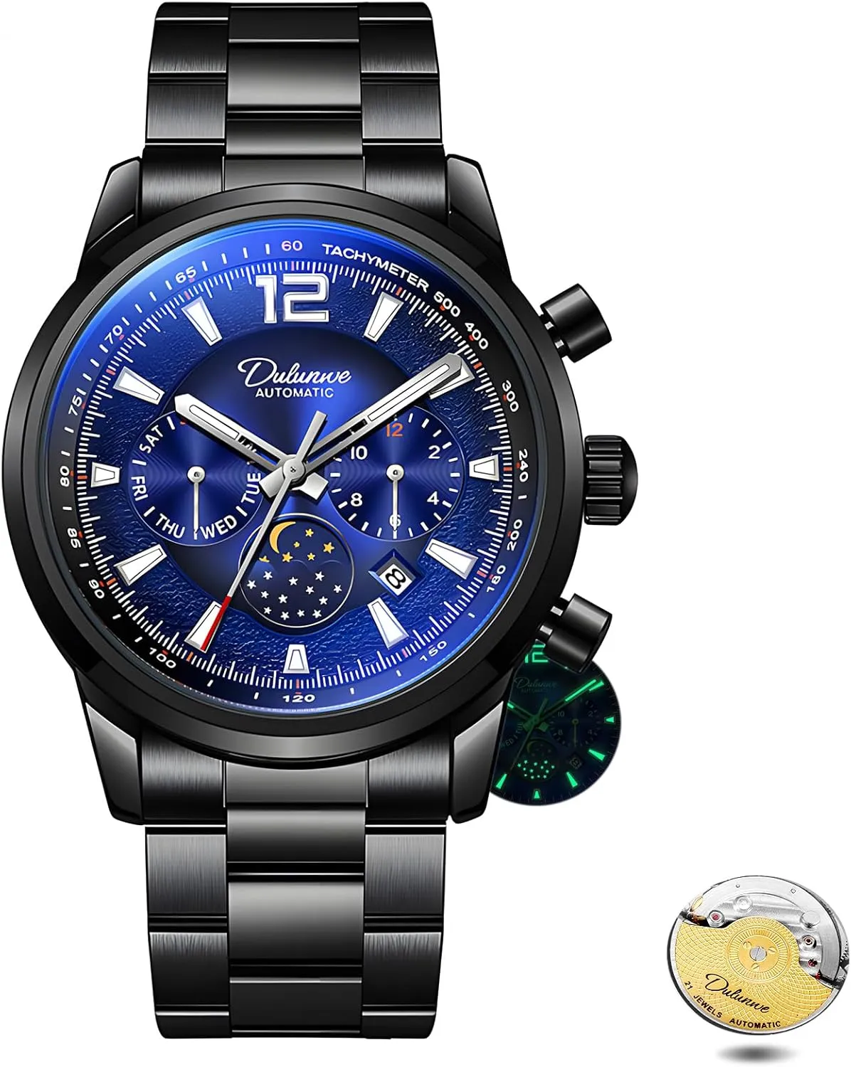 Fully Automatic Mechanical Watch Waterproof Luminous Moon Phase Window Weekly and Monthly Calendar Display Men's Light Luxury Trendy Mechanical Watch