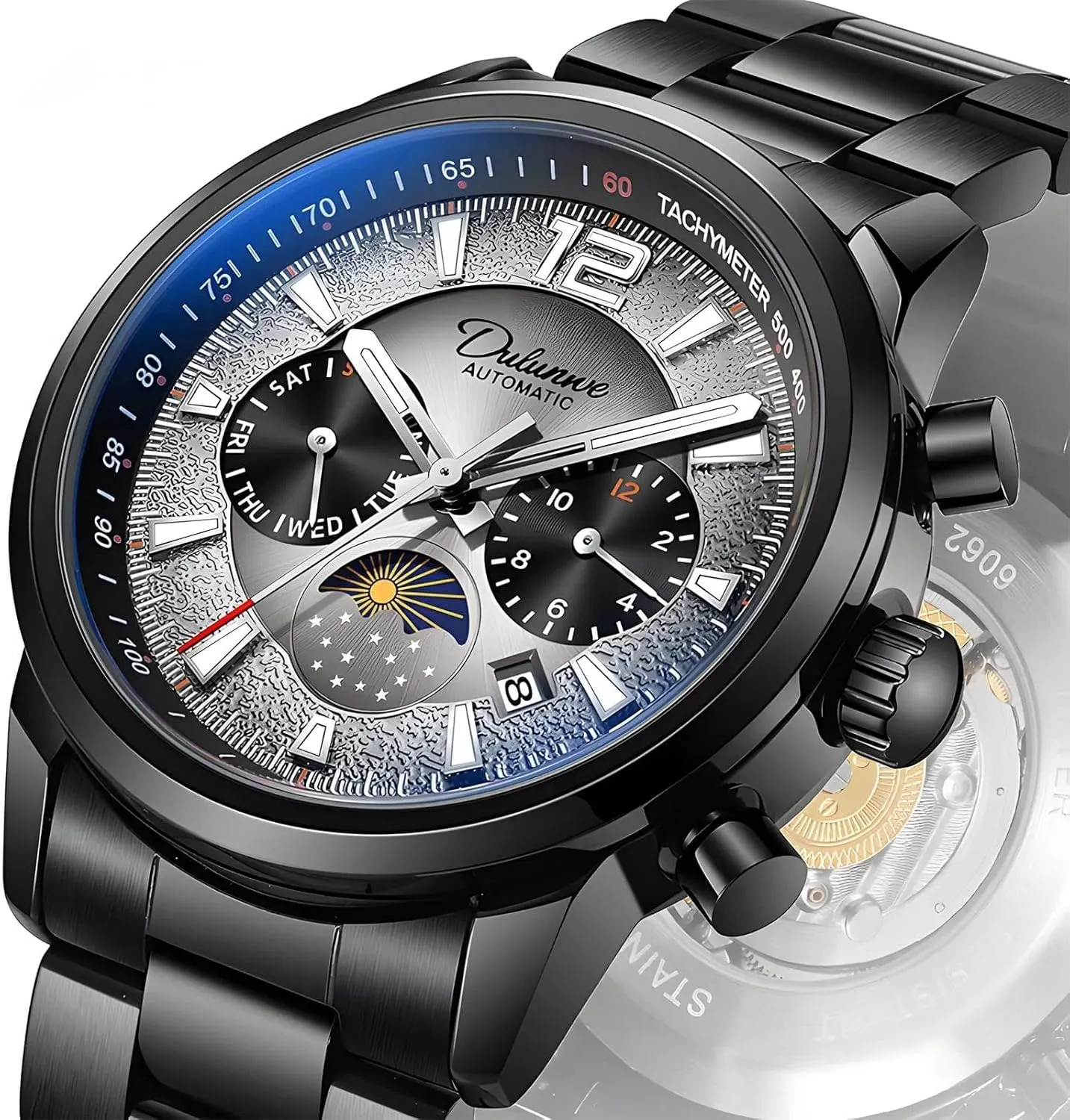 Fully Automatic Mechanical Watch Waterproof Luminous Moon Phase Window Weekly and Monthly Calendar Display Men's Light Luxury Trendy Mechanical Watch