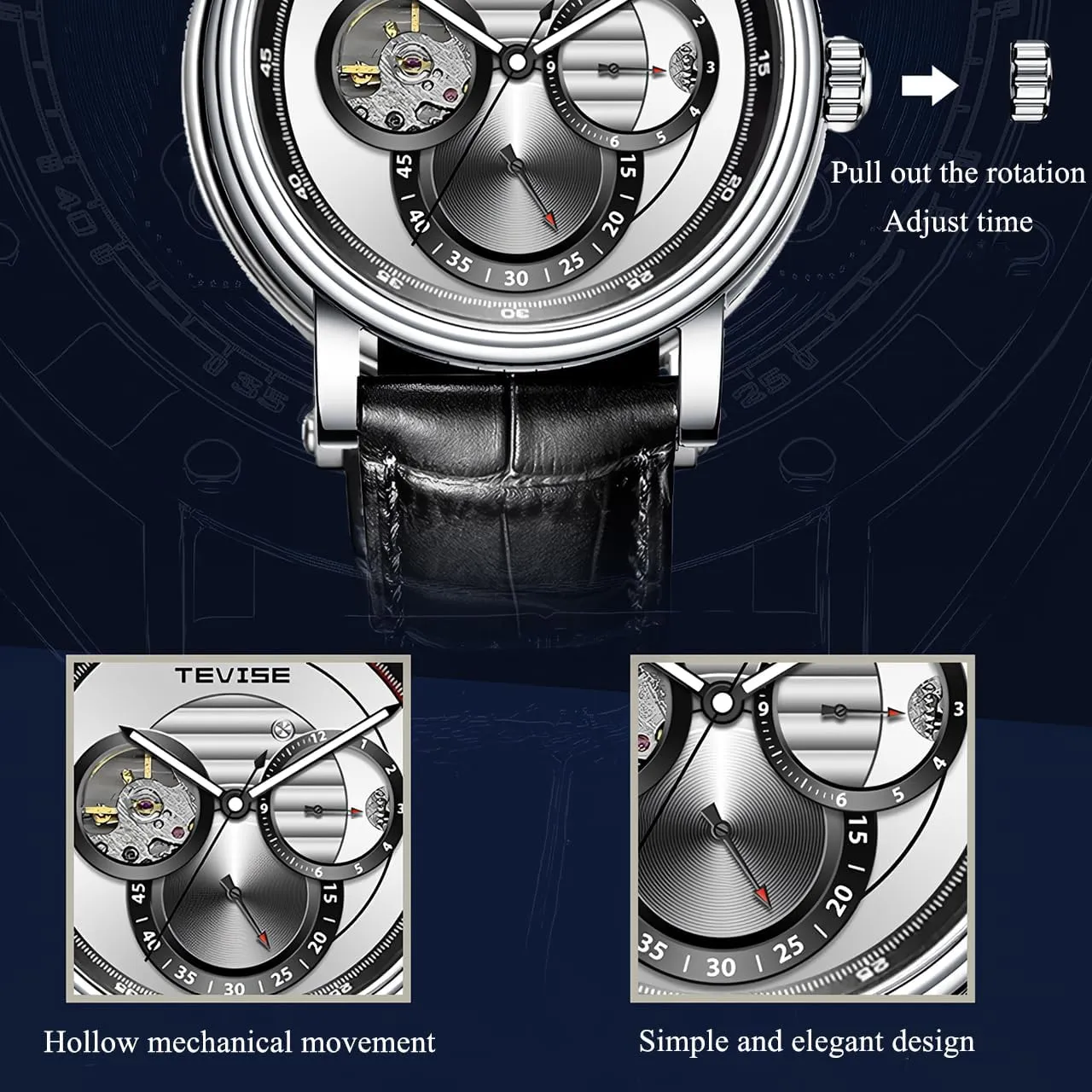 Fully Automatic Men's Mechanical Watch Tourbillon Hollow Timing Dial Men's Waterproof Noctilucent Simple Business Mechanical Watch Personal Watch