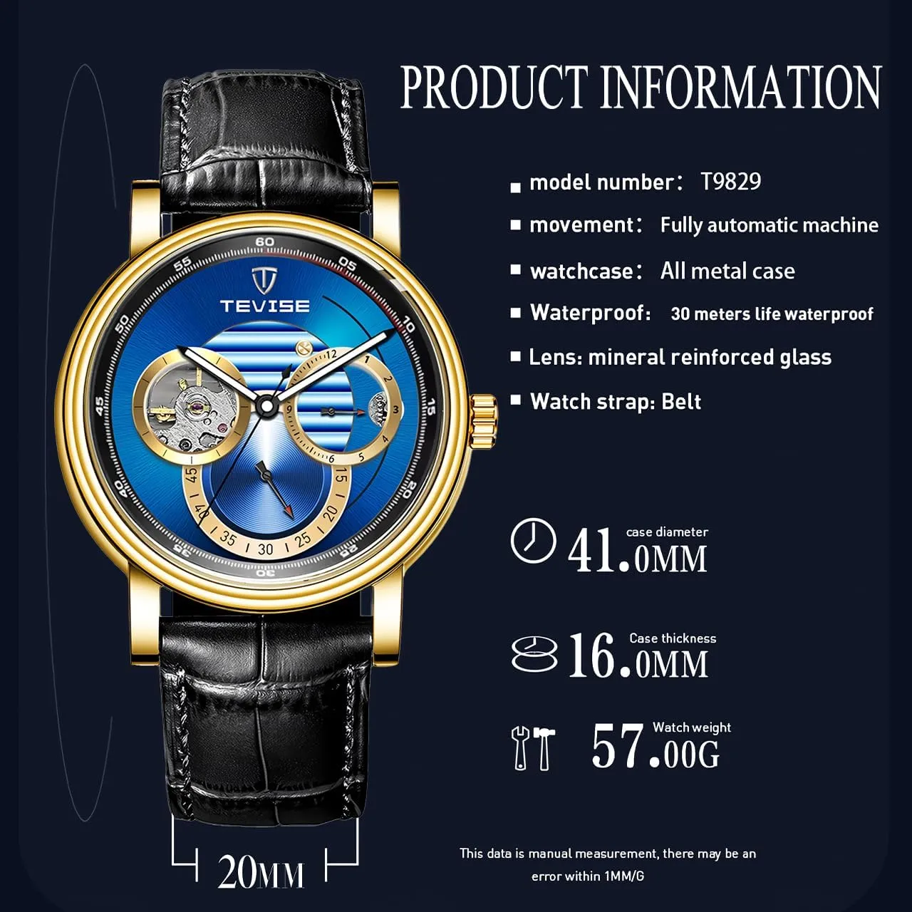 Fully Automatic Men's Mechanical Watch Tourbillon Hollow Timing Dial Men's Waterproof Noctilucent Simple Business Mechanical Watch Personal Watch