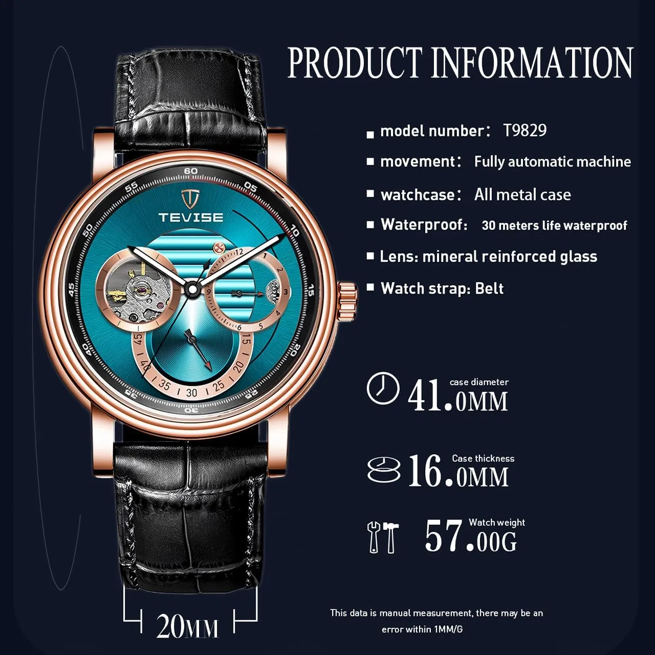 Fully Automatic Men's Mechanical Watch Tourbillon Hollow Timing Dial Men's Waterproof Noctilucent Simple Business Mechanical Watch Personal Watch