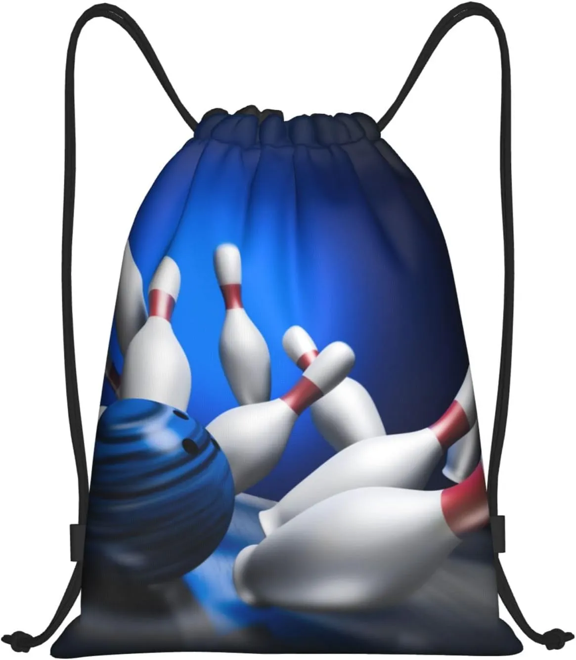 Fun Blue Bowling Drawstring Backpack String Sports Bags 19.6x16.5 Inch Drawstring Bag Sports Gym Sack For Men Women Travel Yoga Sport