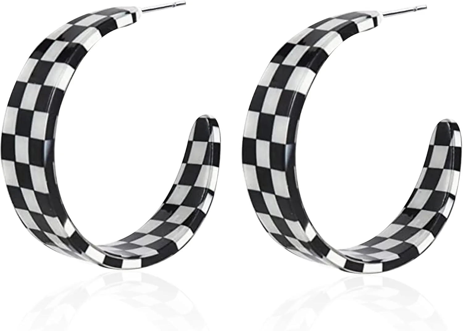 Funky Chunky Checkered Big Grid C Shape Hoop Earrings Red Resin Acrylic Resin Christmas Piercing Buffalo Plaid for Women Y2k Lightweight Xmas Jewelry