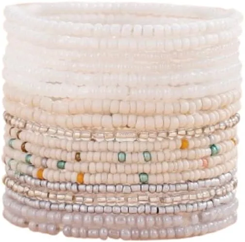 Fuqimanman2020 18Pcs Boho Beaded Stackable Stretch Bracelets for Women Colorful Handmade Multilayered Rice Beads Anklets Set Summer Beach Bohemian Jewelry Gift