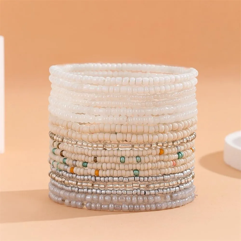 Fuqimanman2020 18Pcs Boho Beaded Stackable Stretch Bracelets for Women Colorful Handmade Multilayered Rice Beads Anklets Set Summer Beach Bohemian Jewelry Gift
