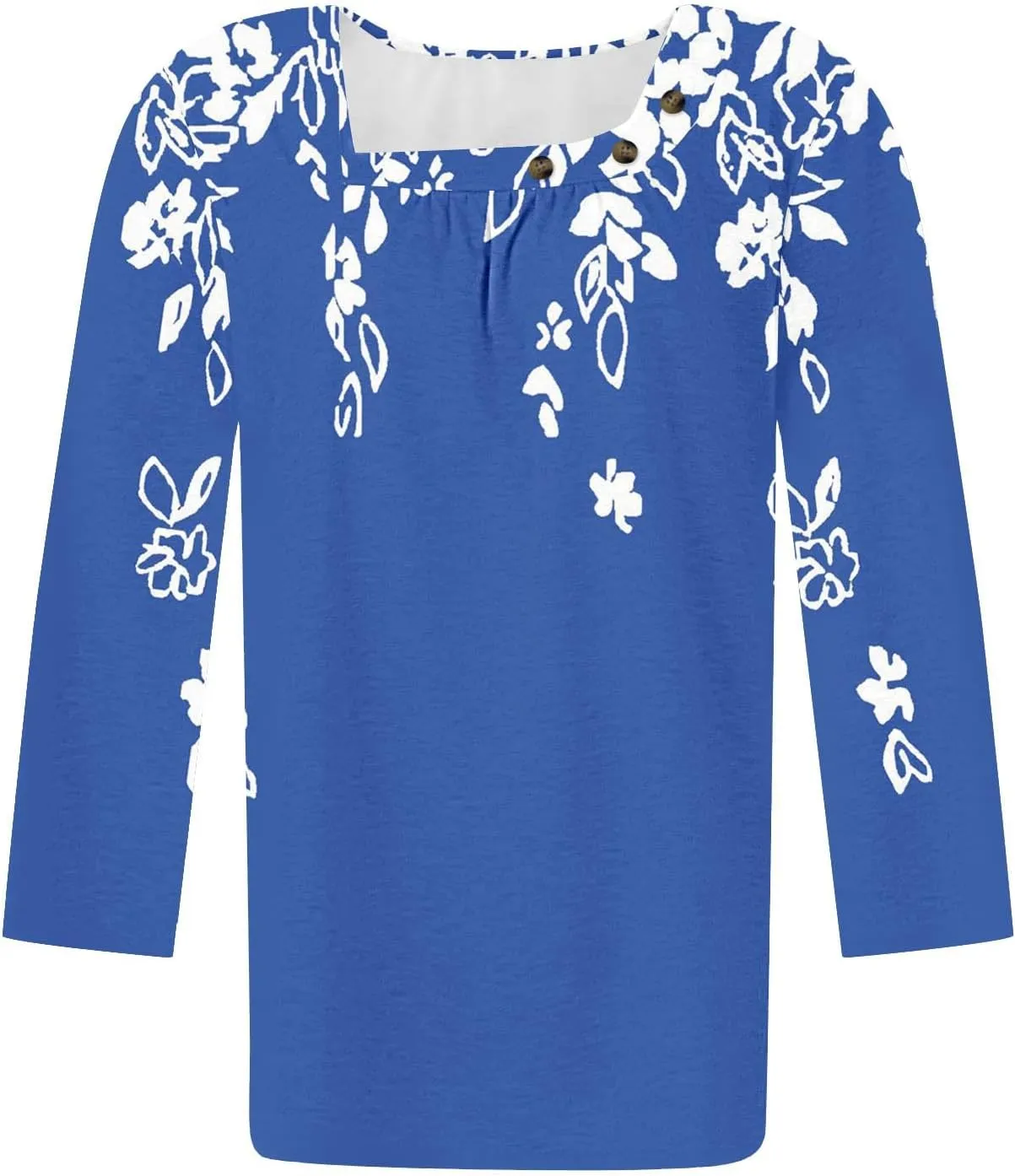 Generic Women's Casual 3/4 Sleeve T-Shirt Square Neck Cute Tunic Tops Button Decor Pleated Dressy Blouse Summer Cute Boho Tee