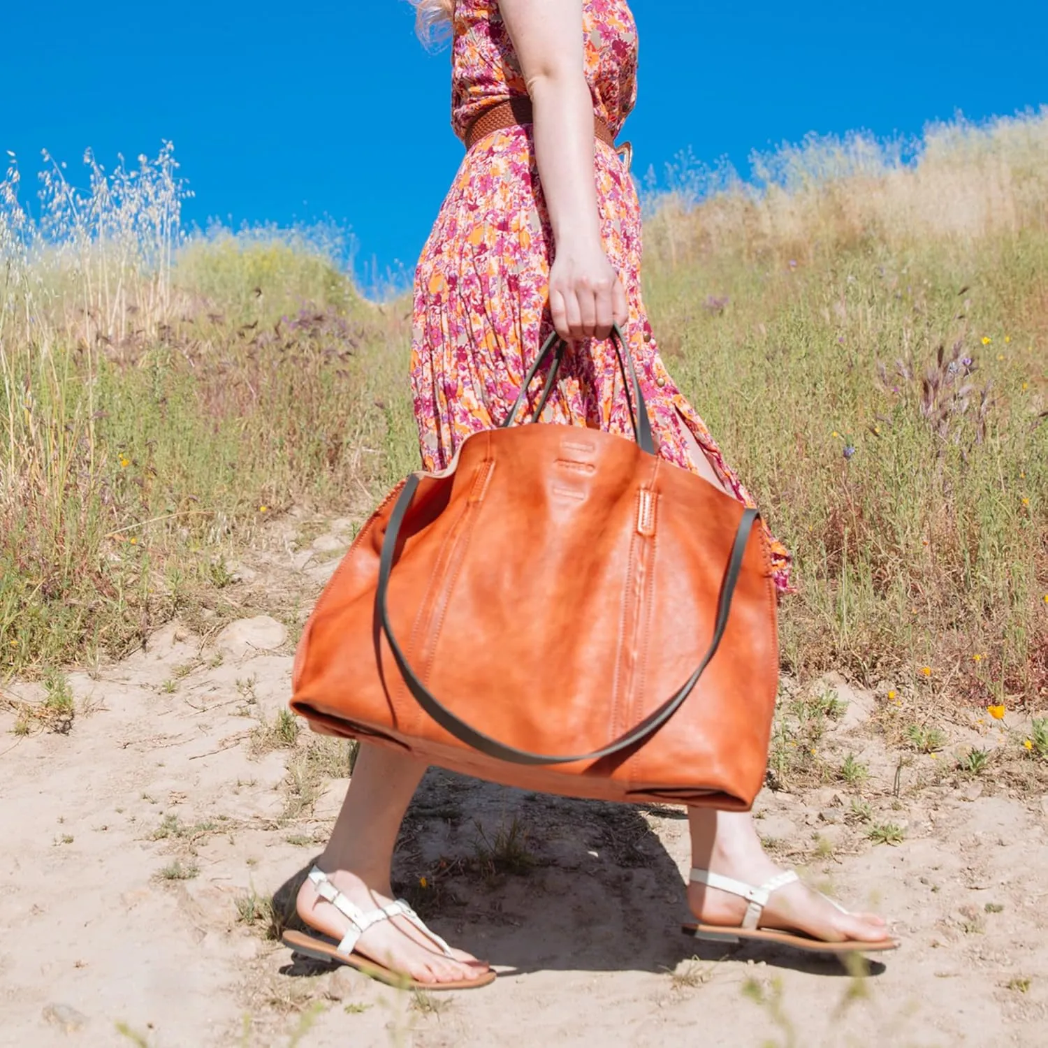 Genuine Leather Forest Island Tote | Spacious Handbag with Removable Inner Pouches
