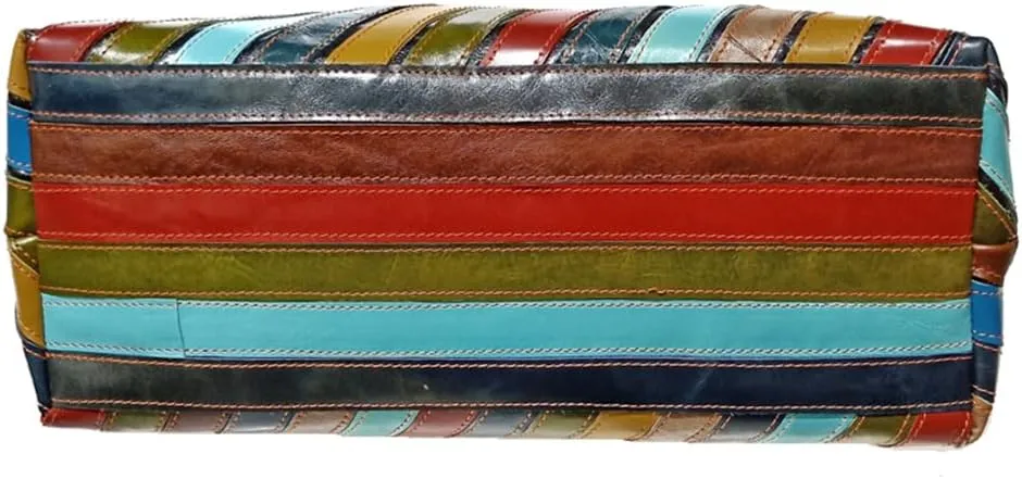 Genuine Leather Tote Handbag for Ladies Multi-color Patchwork Shoulder Satchel Women Colorful Crossbody Hobo Purses