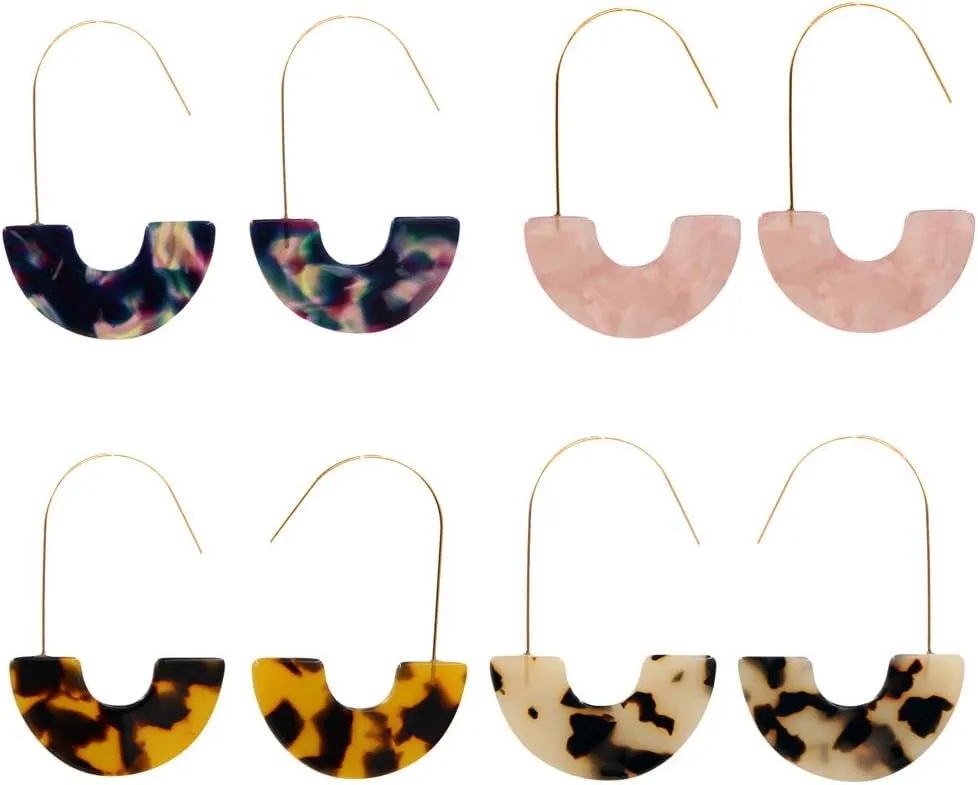 Geometric Semicircles Shape Design Resin Drop Threader Earrings for Women's Gift