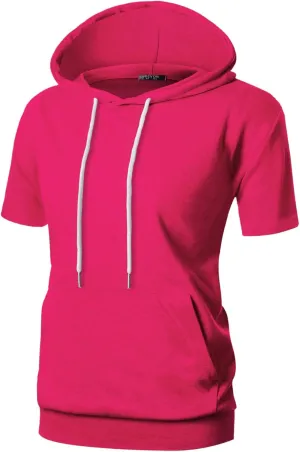 GIVON Women's Comfortable Short Sleeve Hoodie Pullover Hooded Sweatshirt with Kangaroo Pocket