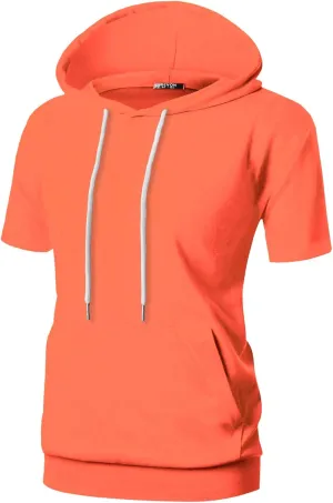 GIVON Women's Comfortable Short Sleeve Hoodie Pullover Hooded Sweatshirt with Kangaroo Pocket