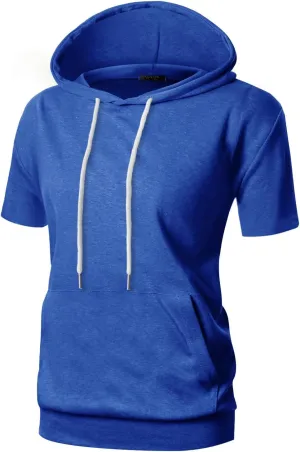 GIVON Women's Comfortable Short Sleeve Hoodie Pullover Hooded Sweatshirt with Kangaroo Pocket