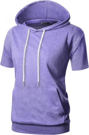 GIVON Women's Comfortable Short Sleeve Hoodie Pullover Hooded Sweatshirt with Kangaroo Pocket