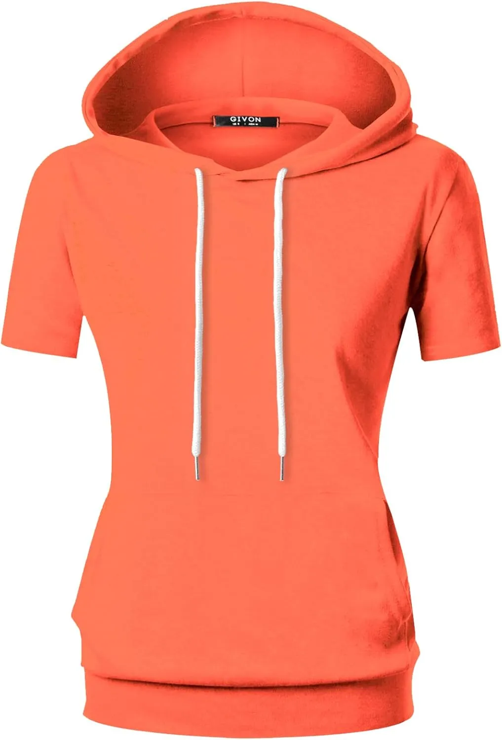 GIVON Women's Comfortable Short Sleeve Hoodie Pullover Hooded Sweatshirt with Kangaroo Pocket