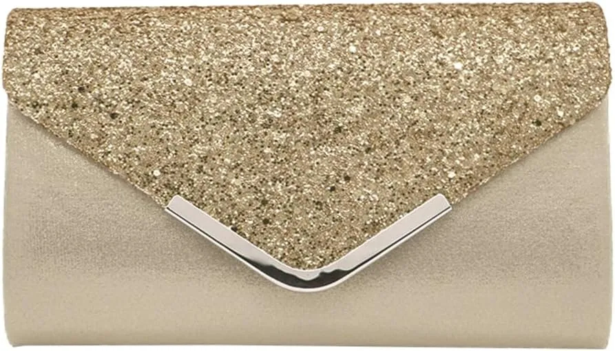 Glitter Clutch Purse for Women Sparkly Evening Bag with Chain Compact Functional Envelope Clutch Party Wedding Prom