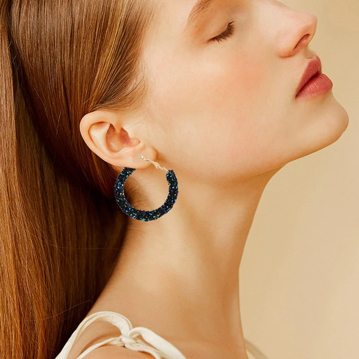 Glitter Hoop Earrings Bohemian Sparkle Resin Rhinestone Wrapped Hoop Dangle Earrings for Women