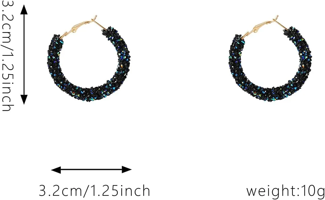 Glitter Hoop Earrings Bohemian Sparkle Resin Rhinestone Wrapped Hoop Dangle Earrings for Women