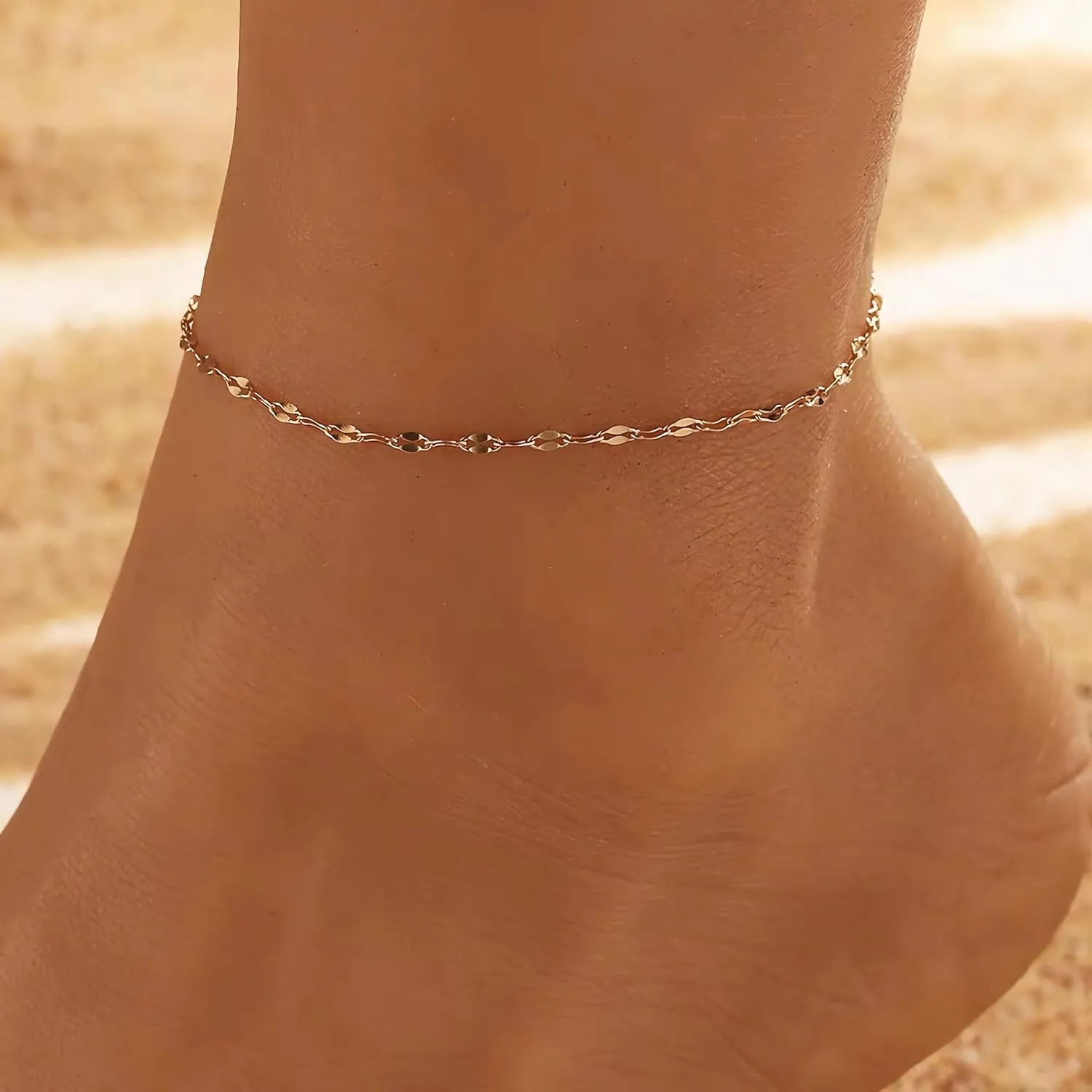 Gold Ankle Bracelets for Women Waterproof, Dainty 18K Gold Plated Anklets for Women Gold Cross Herringbone Rope Heart Beaded Link Anklet Beach Summer Ankle Jewelry