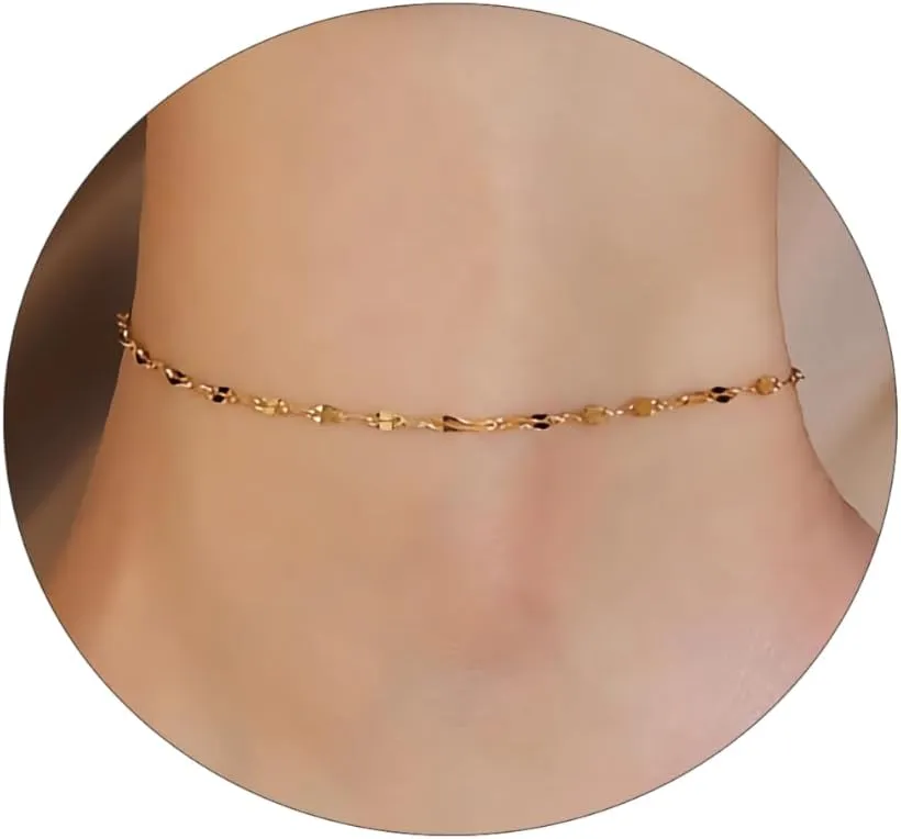 Gold Ankle Bracelets for Women Waterproof, Dainty 18K Gold Plated Anklets for Women Gold Cross Herringbone Rope Heart Beaded Link Anklet Beach Summer Ankle Jewelry