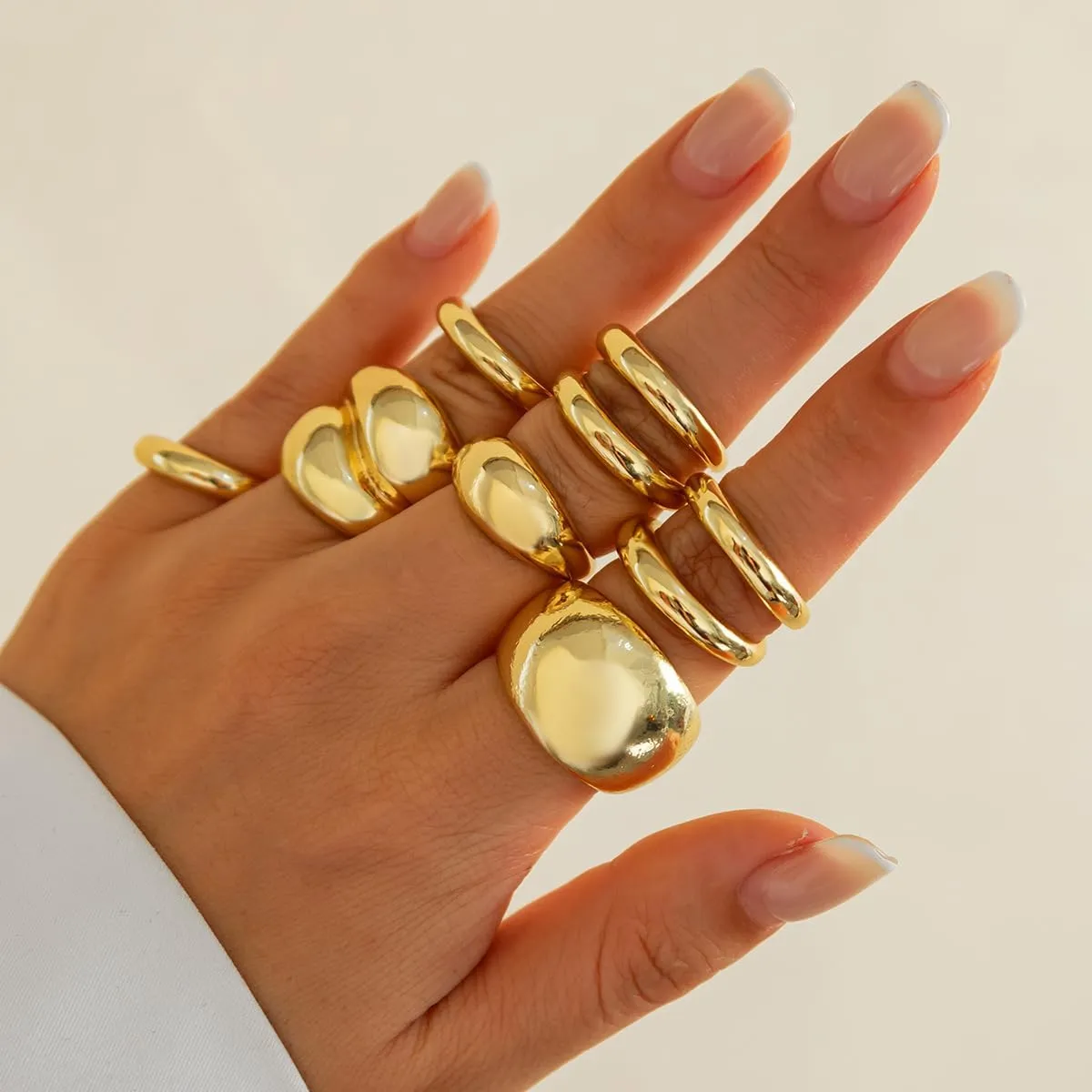 Gold Chunky Rings Set for Women 14K Gold Plated Dome Statement Ring Stackable Open Rings Bold Dome Statement Ring Trendy Dainty Minimalist Jewelry Present