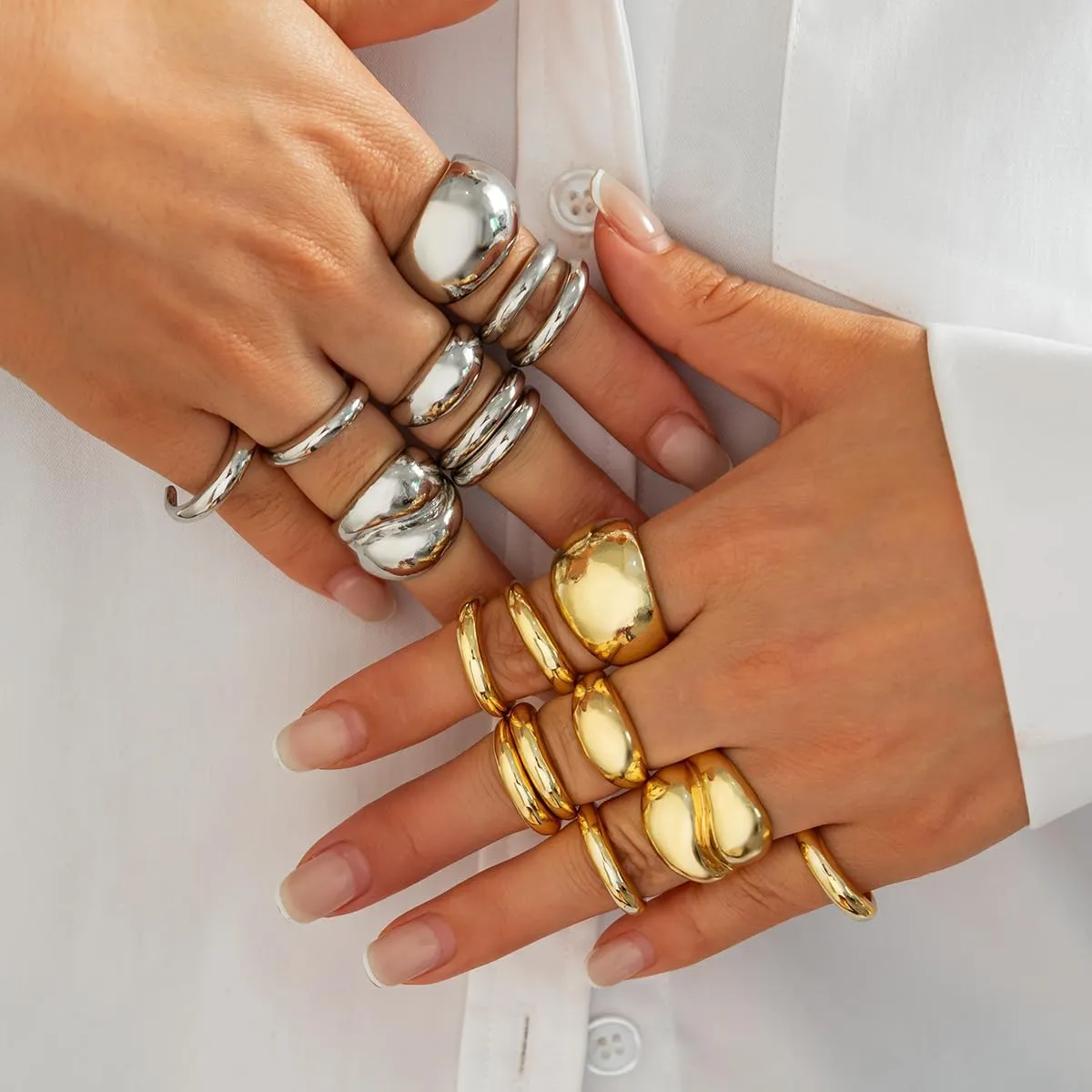 Gold Chunky Rings Set for Women 14K Gold Plated Dome Statement Ring Stackable Open Rings Bold Dome Statement Ring Trendy Dainty Minimalist Jewelry Present