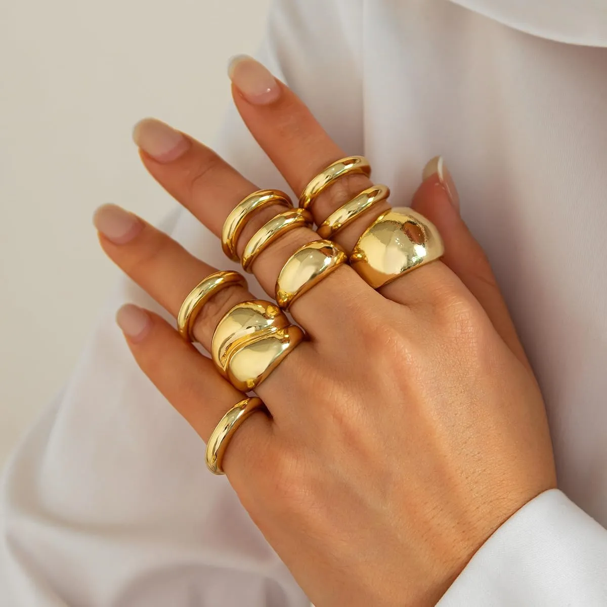 Gold Chunky Rings Set for Women 14K Gold Plated Dome Statement Ring Stackable Open Rings Bold Dome Statement Ring Trendy Dainty Minimalist Jewelry Present