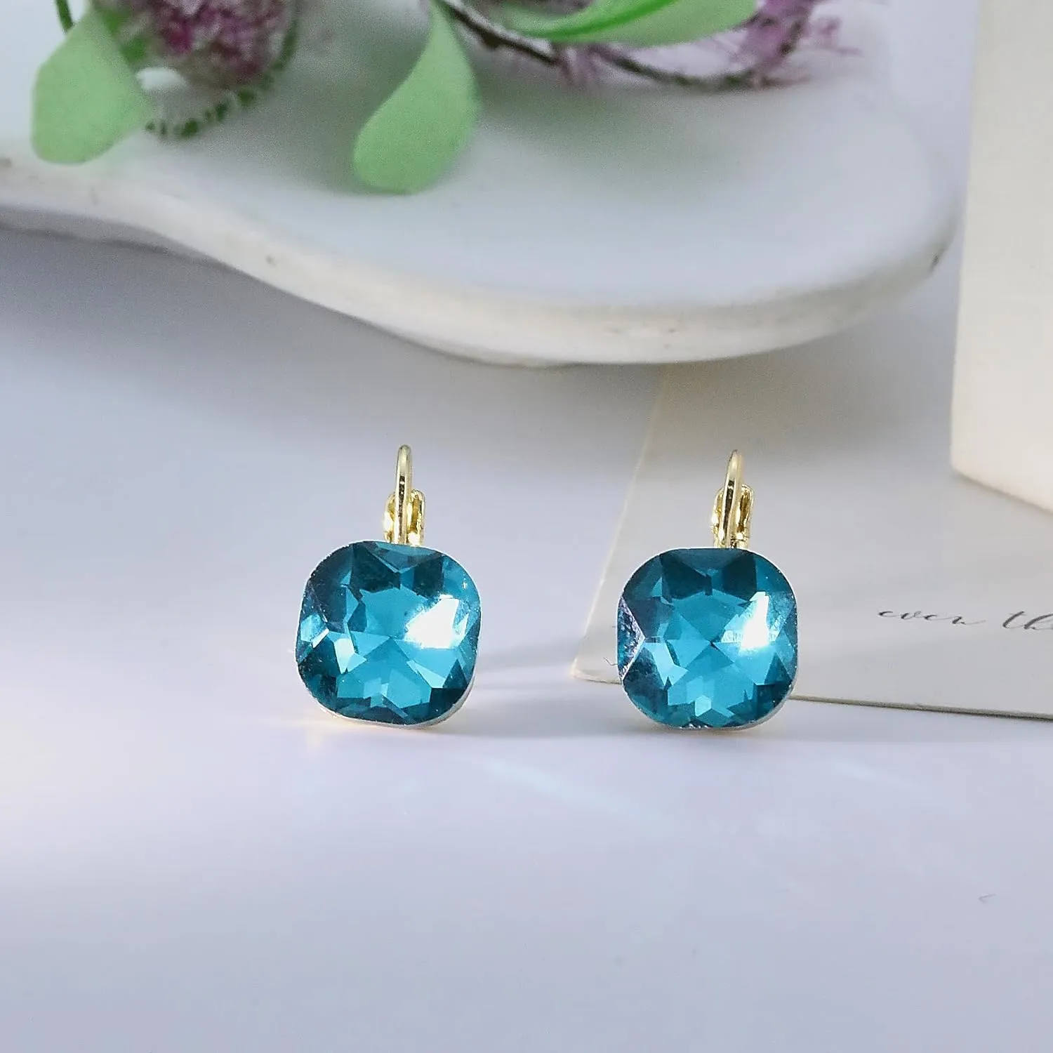 Gold Crystal Leverback Earrings for Women Square Zirconia Drop Earrings Fashion Crystal Zirconia Stud Earrings Prom Jewelry