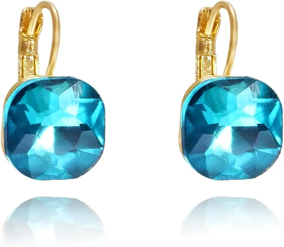 Gold Crystal Leverback Earrings for Women Square Zirconia Drop Earrings Fashion Crystal Zirconia Stud Earrings Prom Jewelry