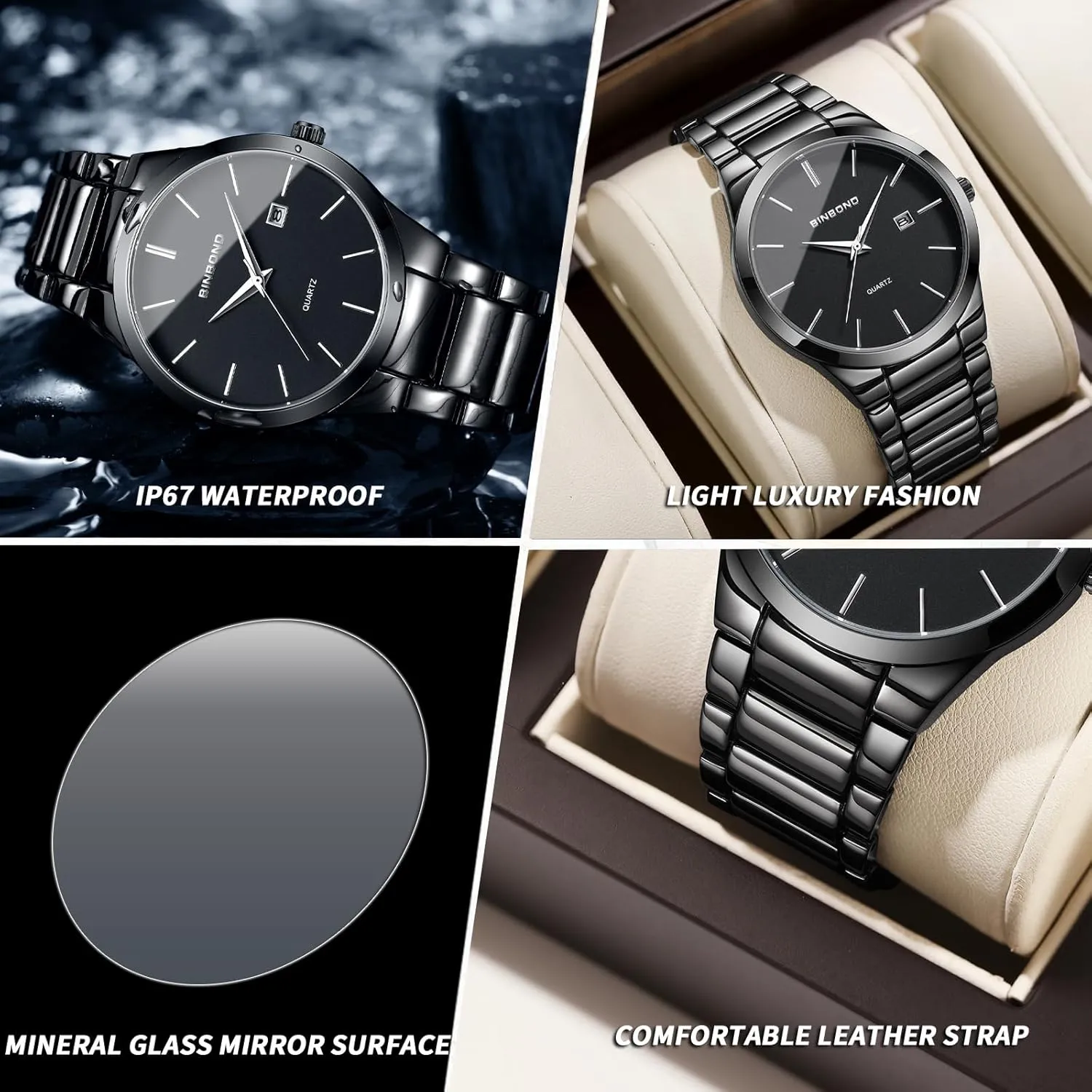 Gosasa Business Dress Men's Quartz Watch Stainless Steel Waterproof Analog Wrist Watch with Date Display Classic Casual Men Watches