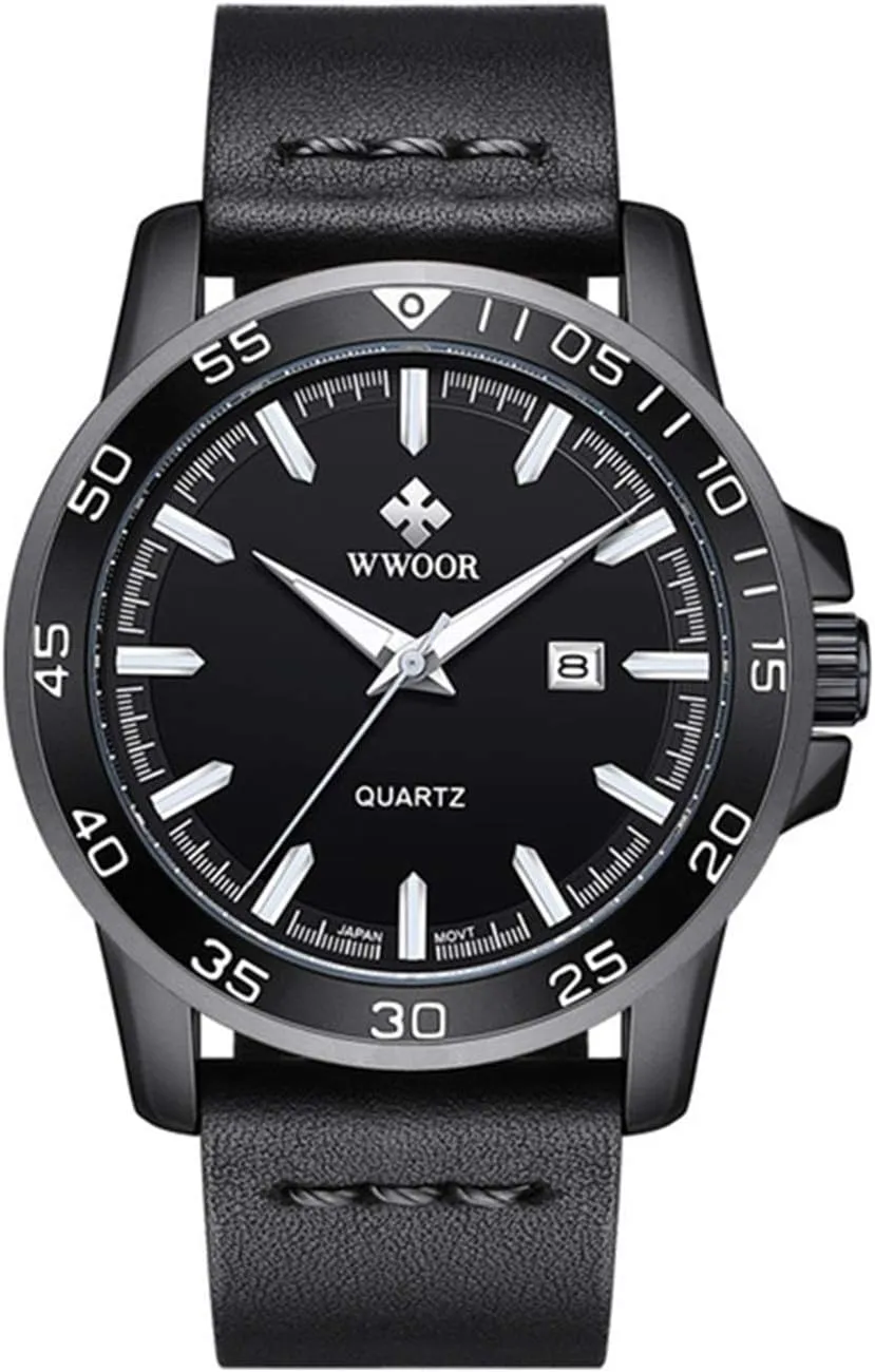 Gosasa Fashion Watches for Men Leather Business Analog Quartz Men's Watch Week Date Dress Watch Waterproof Casual Classic Male Wrist Watches (Black)