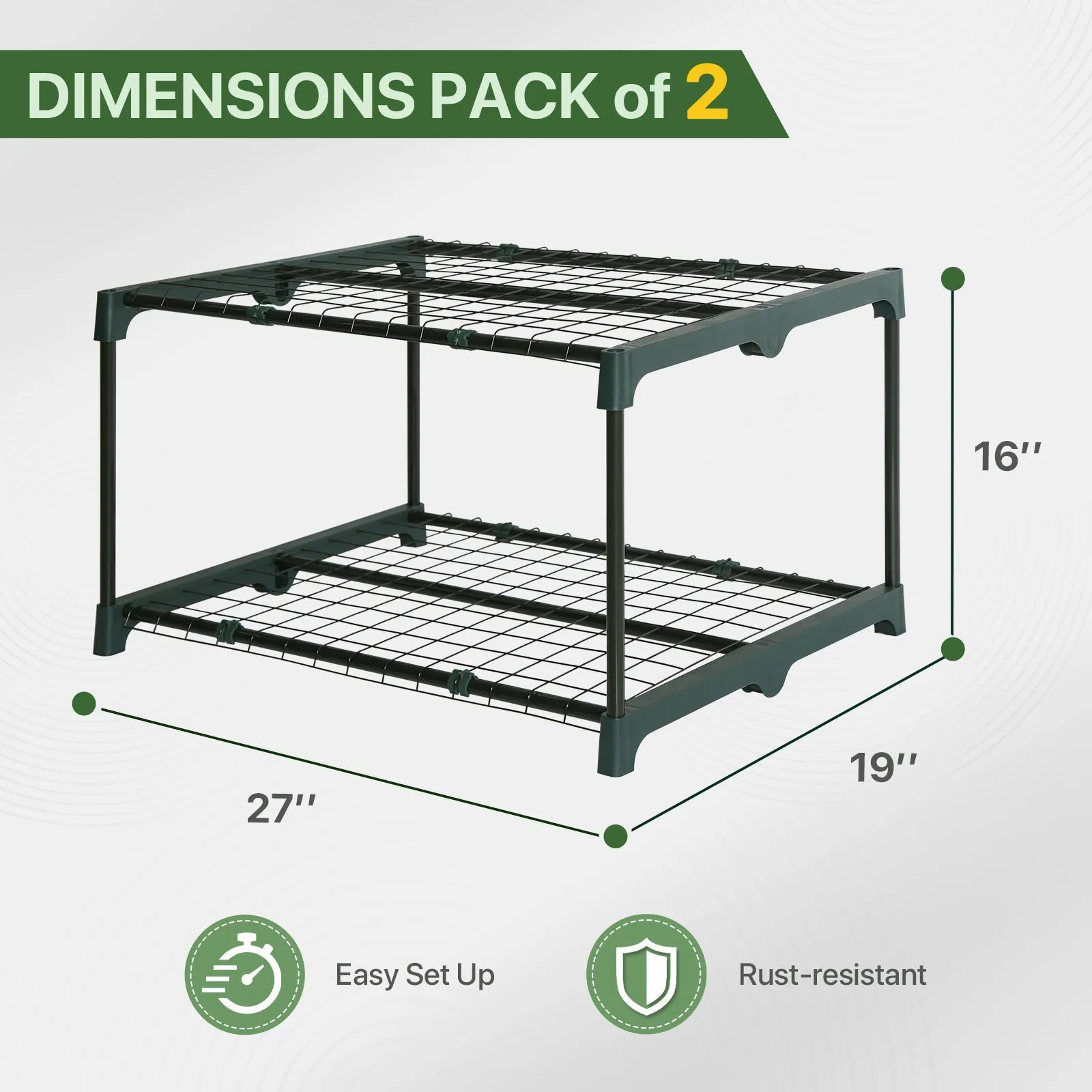 Greenhouse Shelving Staging Double 2 Tier, 27" x 19" x 16", Green