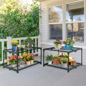 Greenhouse Shelving Staging Double 2 Tier, 27" x 19" x 16", Green