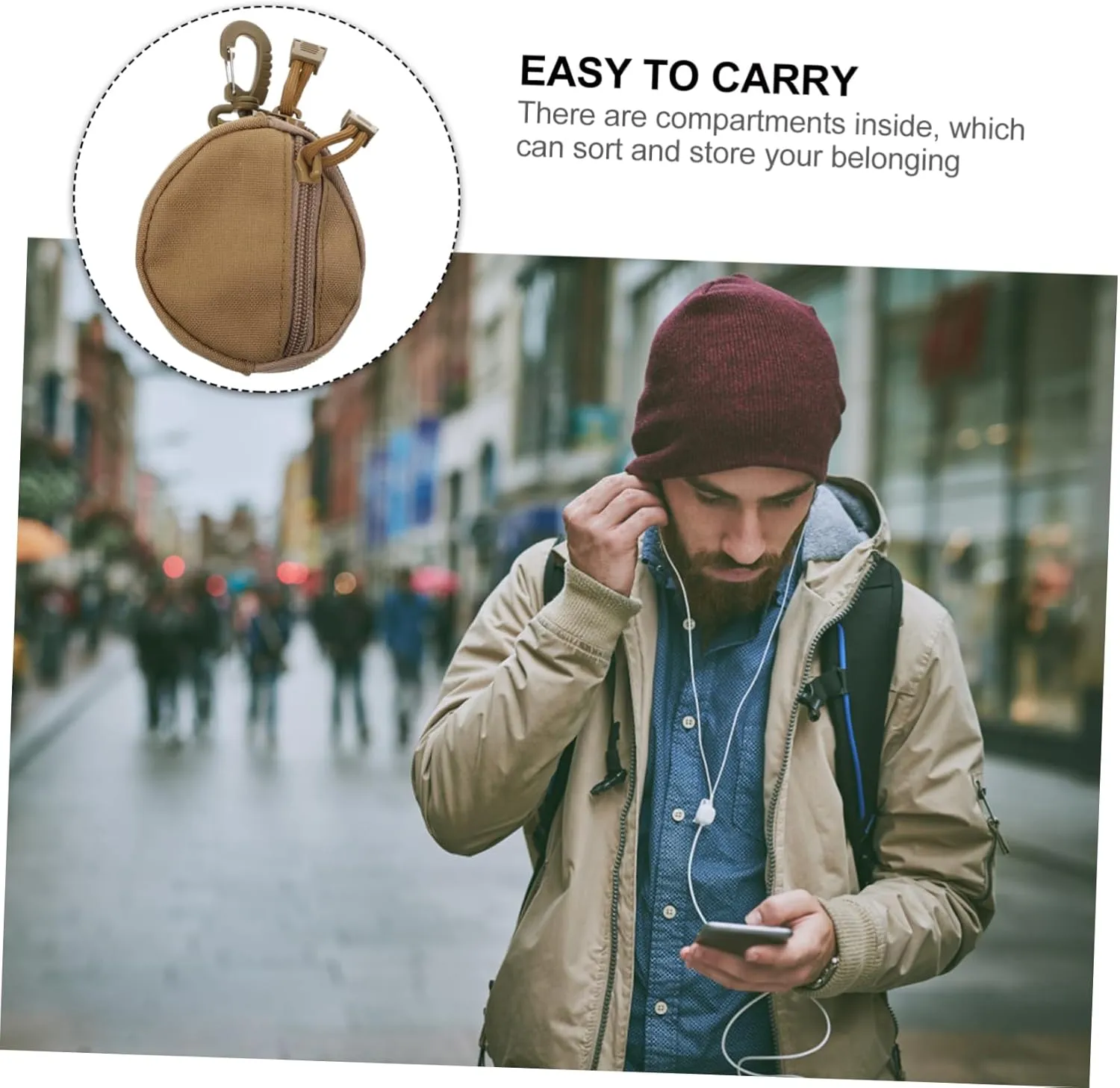 HANABASS Sports Coin Bag Headphone Pocket Sturdy Polyester Pouch for Outdoor Use Travel Essential