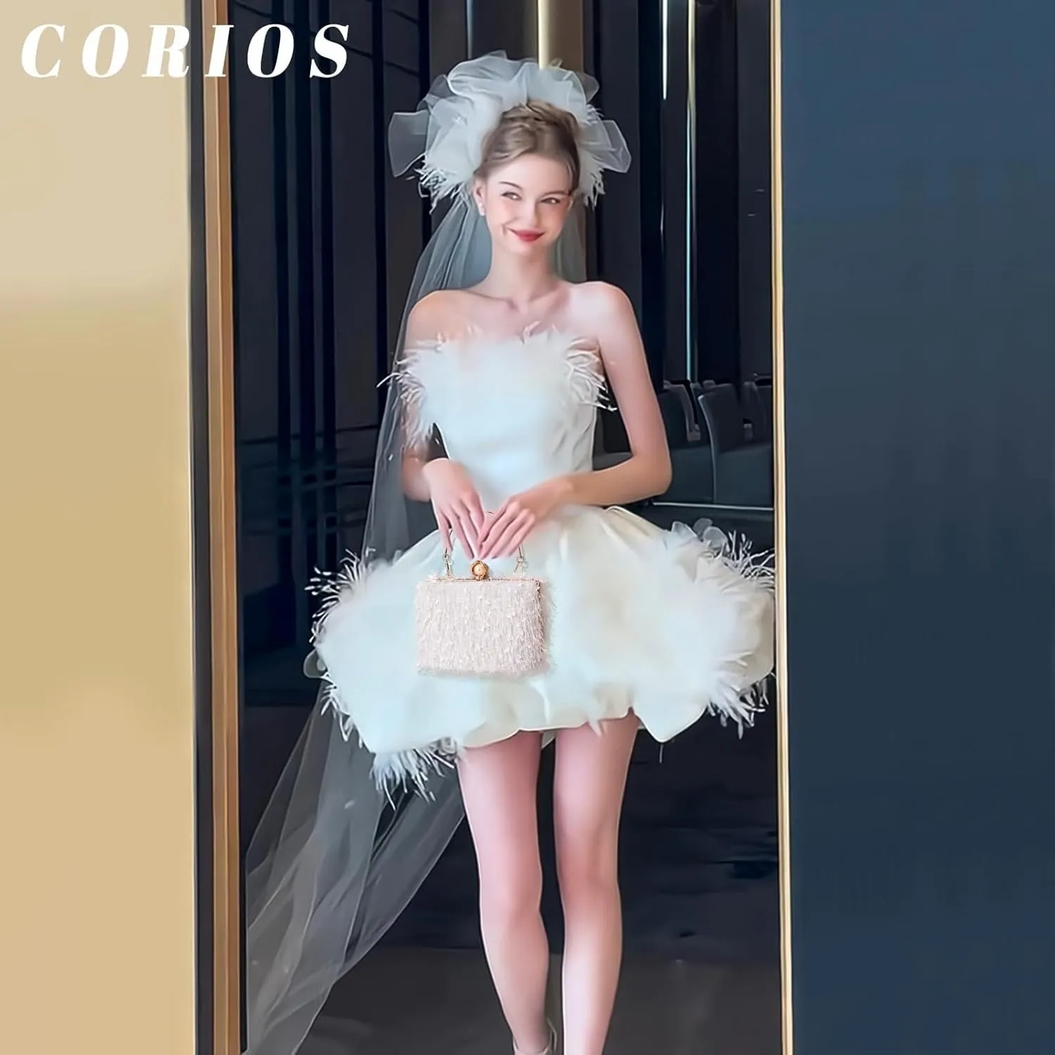 Handbag for Women Bridal Wedding Purse Shoulder Detachable Elegant Crossbody Evening Rhinestone Clutch Beaded