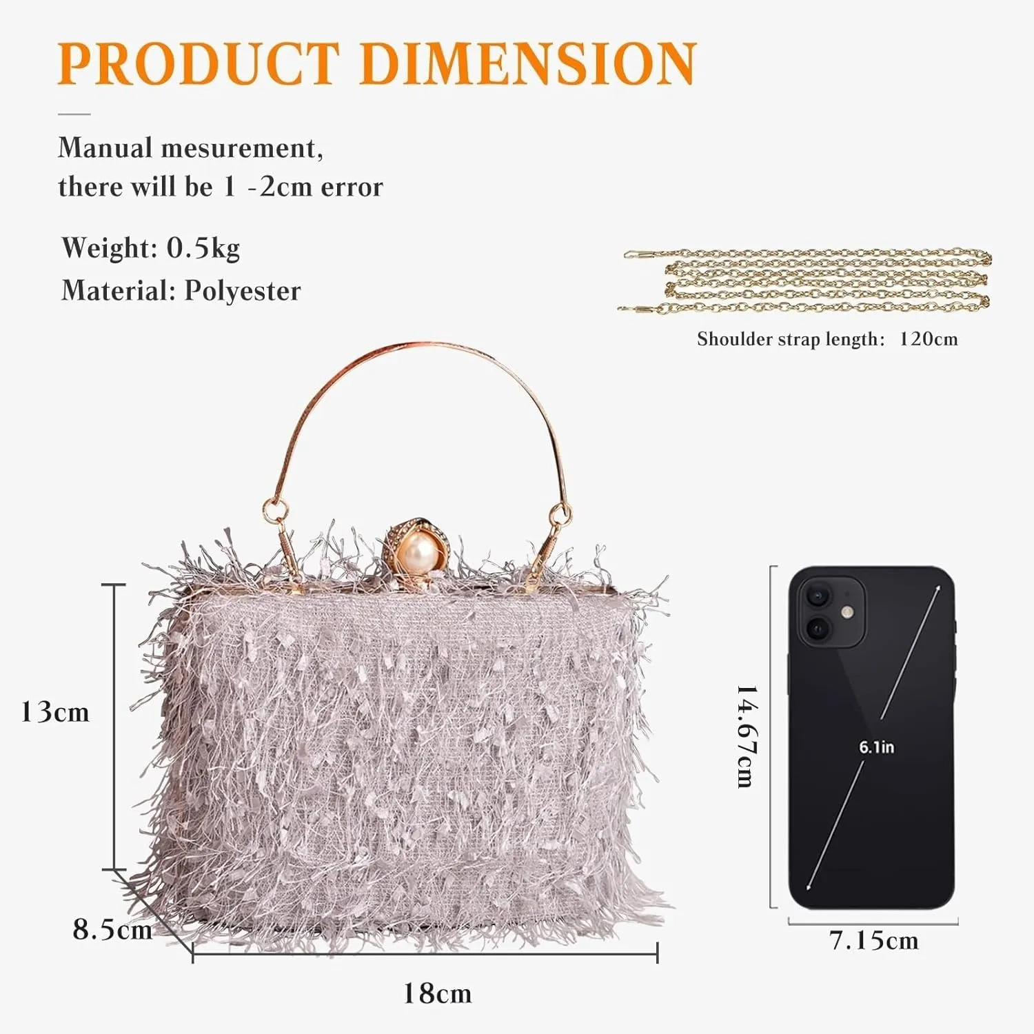 Handbag for Women Bridal Wedding Purse Shoulder Detachable Elegant Crossbody Evening Rhinestone Clutch Beaded