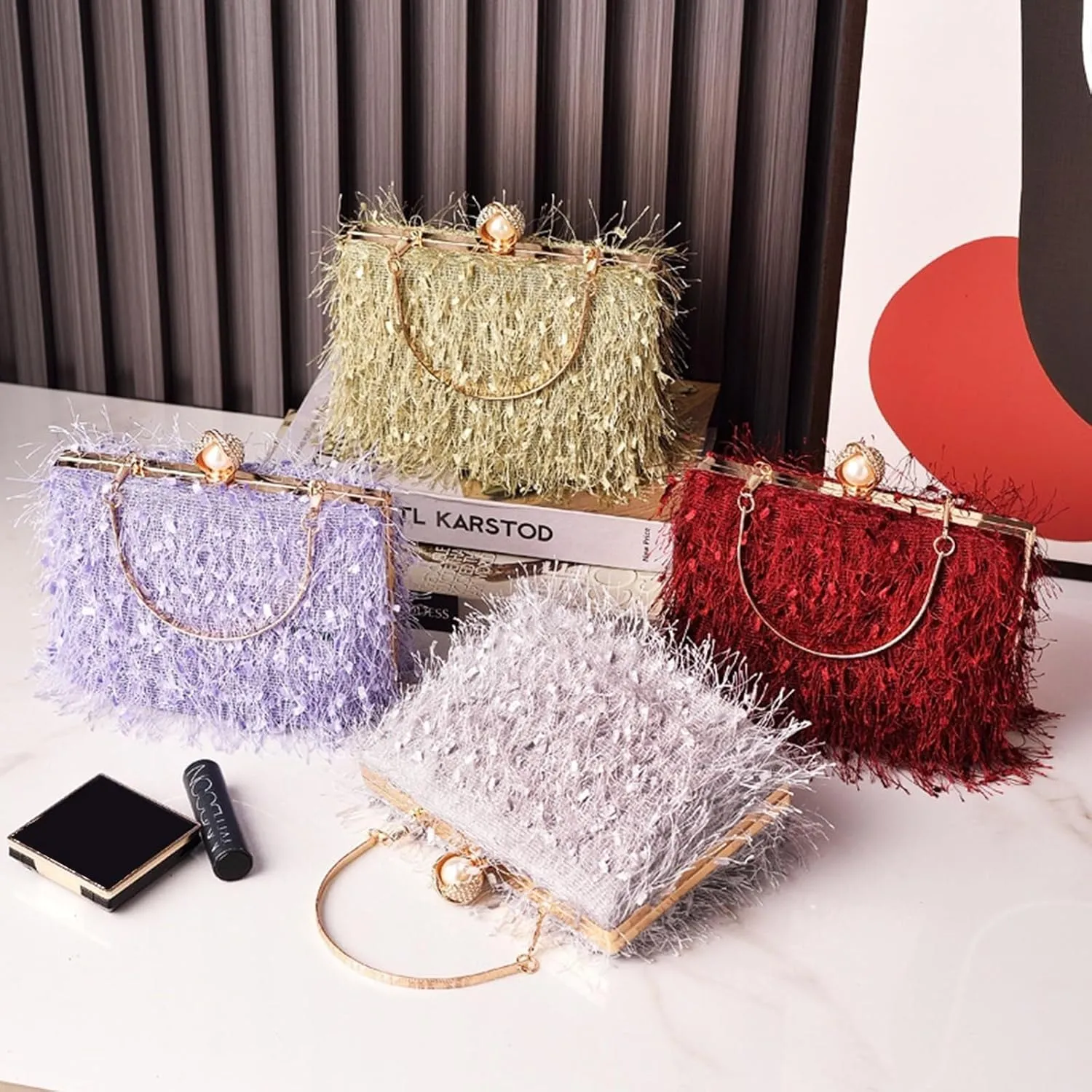 Handbag for Women Bridal Wedding Purse Shoulder Detachable Elegant Crossbody Evening Rhinestone Clutch Beaded
