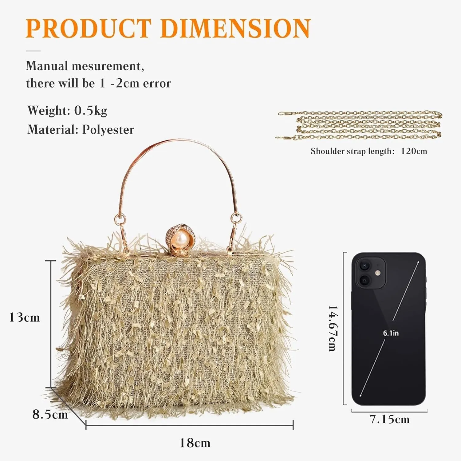 Handbag for Women Bridal Wedding Purse Shoulder Detachable Elegant Crossbody Evening Rhinestone Clutch Beaded