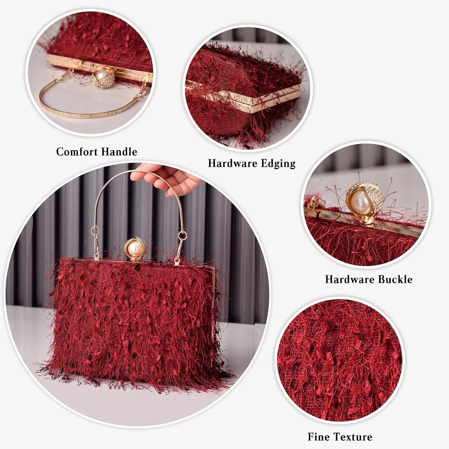 Handbag for Women Bridal Wedding Purse Shoulder Detachable Elegant Crossbody Evening Rhinestone Clutch Beaded